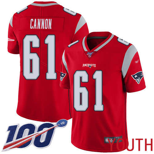 New England Patriots Football #61 100th Season Inverted Limited Red Youth Marcus Cannon NFL Jersey